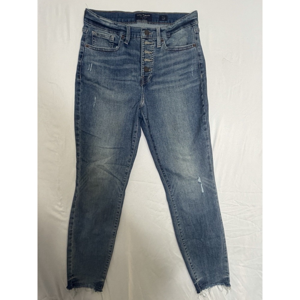 Lucky Brand High Rise Skinny Jeans Womens 6/28 Bridgette Button Fly Raw Hem